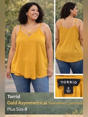 Torrid Gold Asymmetrical adjustable Sleeveless Camisole plus size 0